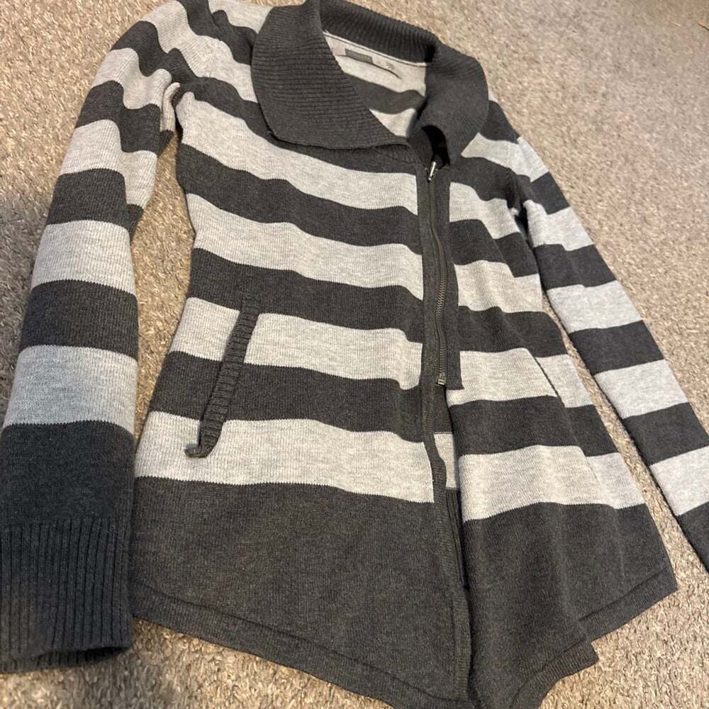 Athleta Gray Striped Asymmetrical Wool Blend Sweater Jacket XS